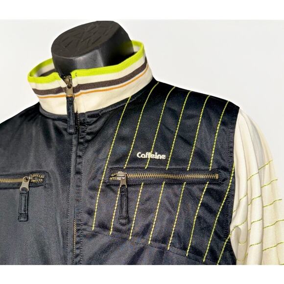 Vintage Y2K Caffeine Track Jacket Mens Medium Navy White Zip Raven Motorcycle - Picture 3 of 9